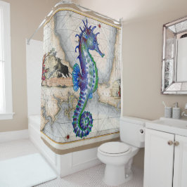 タツノオトシゴの地図ジブラルタル シャワーカーテン