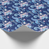 タツノオトシゴの水中に乗っている美しい人魚 ラッピングペーパー (角)