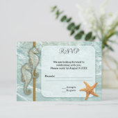 タツノオトシゴの海洋ウェディング返信はがき 出欠カード (スタンド正面)