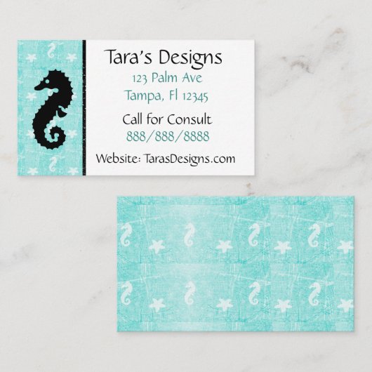 タツノオトシゴの熱帯大洋性のティール(緑がかった色)の名刺 名刺 (正面/裏面)