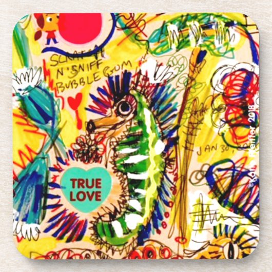 タツノオトシゴの落書き コースター (正面)