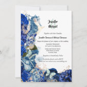 タツノオトシゴの貝殻 青 オレンジ バタフライ シック 招待状 (正面)