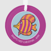 タツノオトシゴを持つオレンジおよび紫色の熱帯魚 オーナメント (裏面)