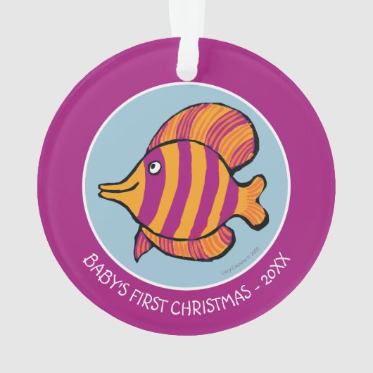 タツノオトシゴを持つオレンジおよび紫色の熱帯魚 オーナメント (裏面)