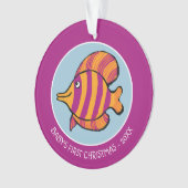 タツノオトシゴを持つオレンジおよび紫色の熱帯魚 オーナメント (正面)