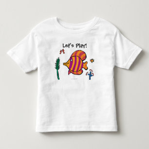 タツノオトシゴを持つオレンジおよび紫色の熱帯魚 トドラーTシャツ