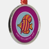 タツノオトシゴを持つオレンジおよび紫色の熱帯魚 メタルオーナメント (右)