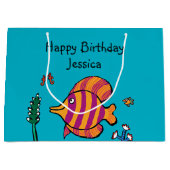 タツノオトシゴを持つオレンジおよび紫色の熱帯魚 ラージペーパーバッグ (正面)