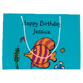 タツノオトシゴを持つオレンジおよび紫色の熱帯魚 ラージペーパーバッグ (裏面)