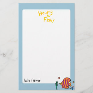 タツノオトシゴを持つオレンジおよび紫色の熱帯魚 便箋