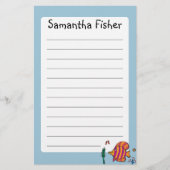 タツノオトシゴを持つオレンジおよび紫色の熱帯魚 便箋 (正面)