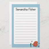 タツノオトシゴを持つオレンジおよび紫色の熱帯魚 便箋 (正面/裏面)