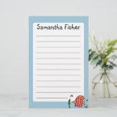 タツノオトシゴを持つオレンジおよび紫色の熱帯魚 便箋 (スタンド正面)