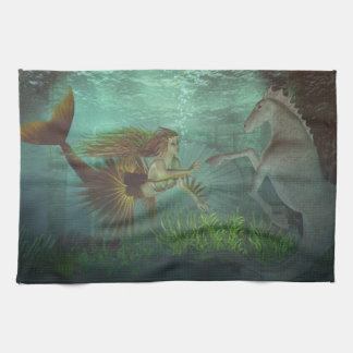 タツノオトシゴを持つ人魚 キッチンタオル