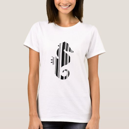 タツノオトシゴバーコード魚バーコードパターンデザイン Tシャツ (正面)