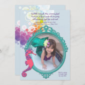 タツノオトシゴフレームの写真の誕生日のパーティの招待状 招待状 (正面/裏面)