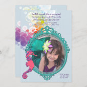 タツノオトシゴフレームの写真の誕生日のパーティの招待状 招待状 (正面/裏面)