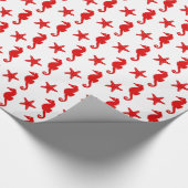 タツノオトシゴ及びヒトデの-白くおよび暗い珊瑚の赤 ラッピングペーパー (角)