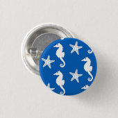 タツノオトシゴ及びヒトデ-コバルトブルーの白 缶バッジ (正面&裏面)