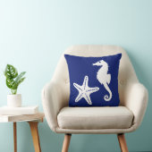 タツノオトシゴ及びヒトデ-濃紺および白 クッション (椅子)