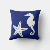 タツノオトシゴ及びヒトデ-濃紺および白 クッション (裏面)