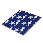 タツノオトシゴ及びヒトデ-濃紺および白 タイル (側面)