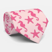 タツノオトシゴ及びヒトデ-珊瑚のピンク ネクタイ (ロール)