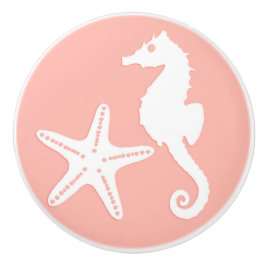 タツノオトシゴ及びヒトデ-軽い珊瑚のピンク セラミックノブ