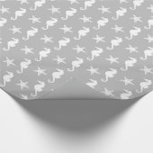 タツノオトシゴ及びヒトデ-銀製灰色の白 ラッピングペーパー (角)