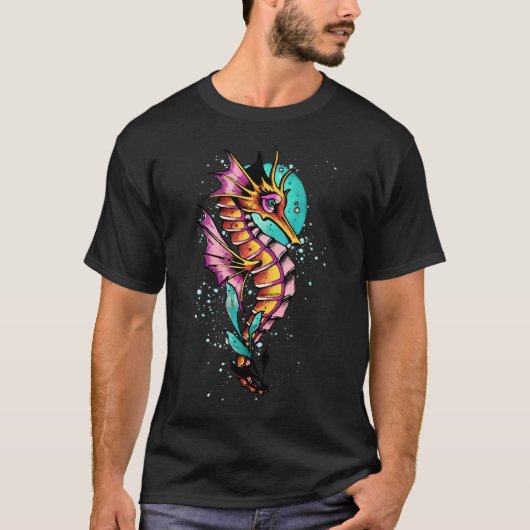 タツノオトシゴ水彩画 Tシャツ (正面)