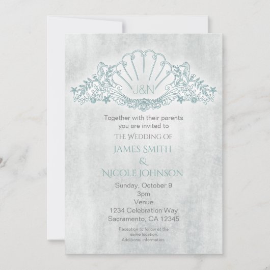 タツノオトシゴ & サザエ ビーチ ウェディング インビテーション (正面)