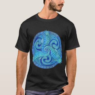 タツノオトシゴ トリスケル ブルー ケルト マンダラ Tシャツ