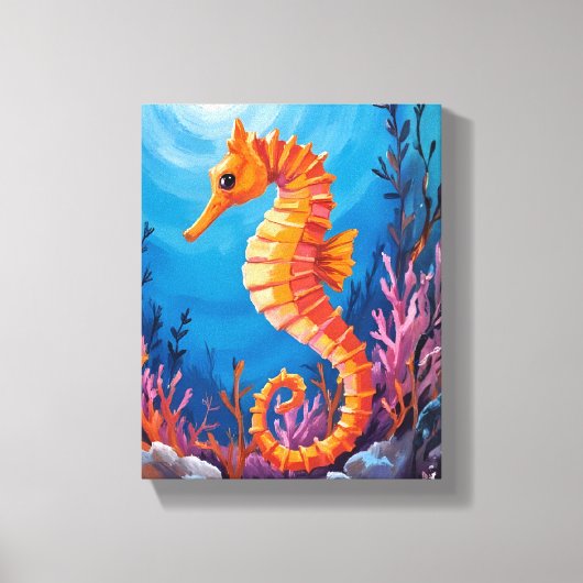 タツノオトシゴ | 海の生き物 サンゴ礁 水彩画 キャンバスプリント (正面)