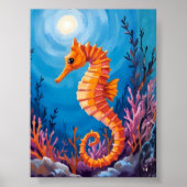タツノオトシゴ | 海の生き物 サンゴ礁 水彩画 ポスター (正面)