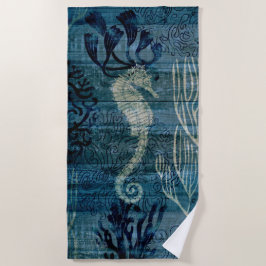 タツノオトシゴ-混合メディア ビーチタオル