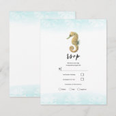タツノオトシメイタイ&ゴールドの水彩結婚式の出欠確認 招待状 (正面/裏面)