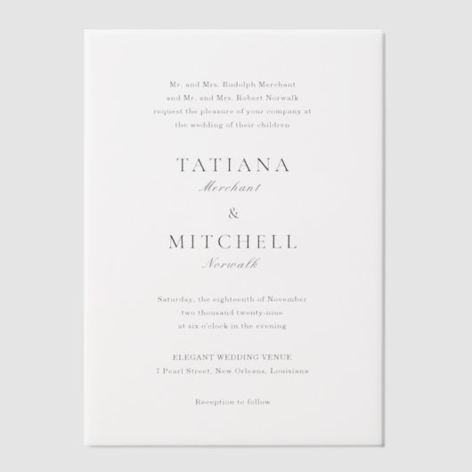 タティアナクラシックンエレガントウェディング ベラム紙招待状 (正面)