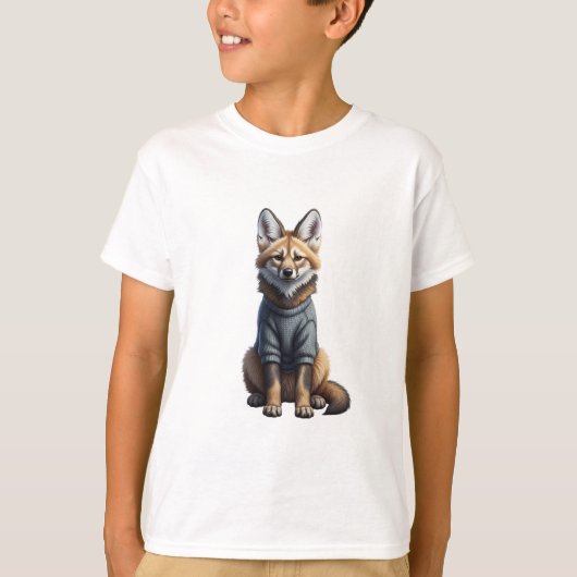 タテガミオオカミの仔犬のあったかキッズ Tシャツ (正面)