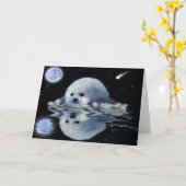 タテゴトアザラシのファンタジーの野性生物の芸術の挨拶状 カード (黄色い花)