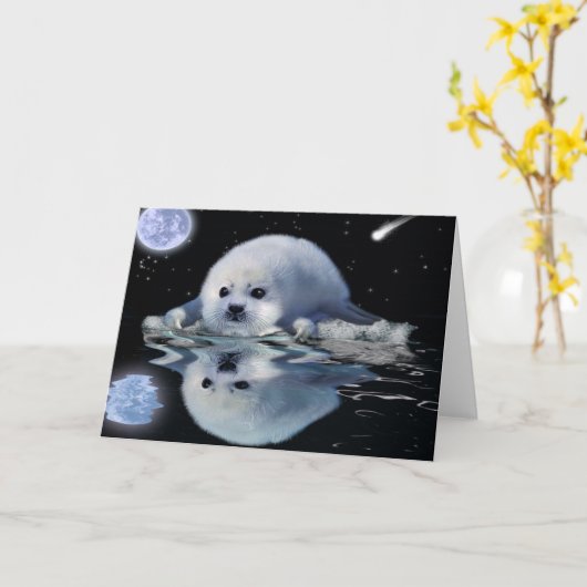 タテゴトアザラシ及び物語の野性生物の芸術の挨拶状 カード (黄色い花)