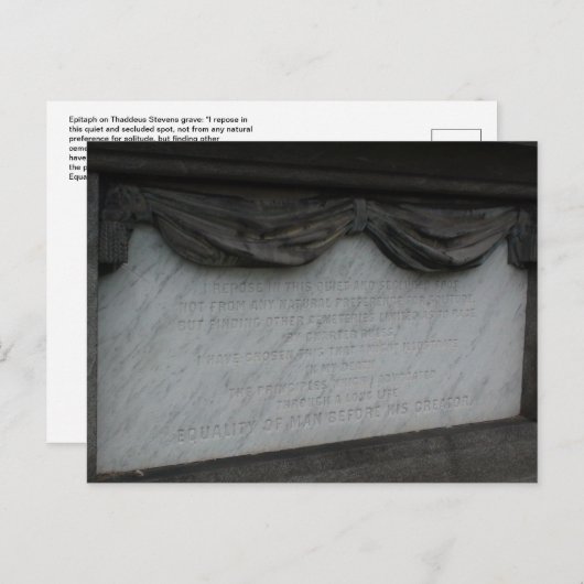 タデウス・スティーブンスの墓誌のはがき。 ポストカード (正面/裏面)
