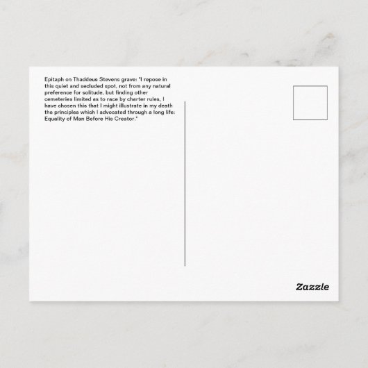 タデウス・スティーブンスの墓誌のはがき。 ポストカード (裏面)