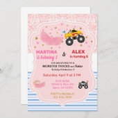 タトゥスとモンスタートラック兄弟姉妹誕生日招待状。 招待状 (正面/裏面)