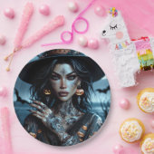 タトゥーかわいらしハローウィンパーティ付きゴシック様式の魔女 ペーパープレート (パーティー)