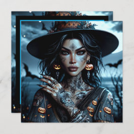 タトゥーかわいらしハローウィンパーティ付きゴシック様式の魔女 招待状