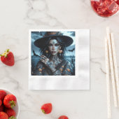 タトゥーかわいらしハローウィンパーティ付きゴシック様式の魔女 縁ありカクテルナプキン (インサイチュ)
