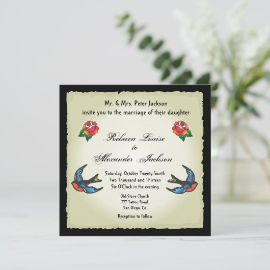 タトゥーかわいらし結婚式招待状 招待状 (スタンド正面)