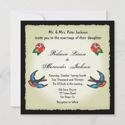 タトゥーかわいらし結婚式招待状 招待状 (正面)