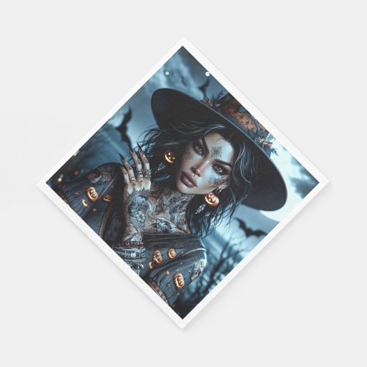 タトゥーとゴシックな魔女のハロウィンパーティー スタンダードランチョンナプキン (角)