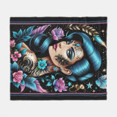 タトゥーとバラ フリースブランケット (正面(横))